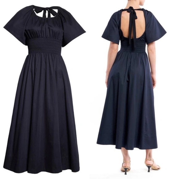 La Ligne Open Back Cotton Dress in Navy - Picture 7 of 7